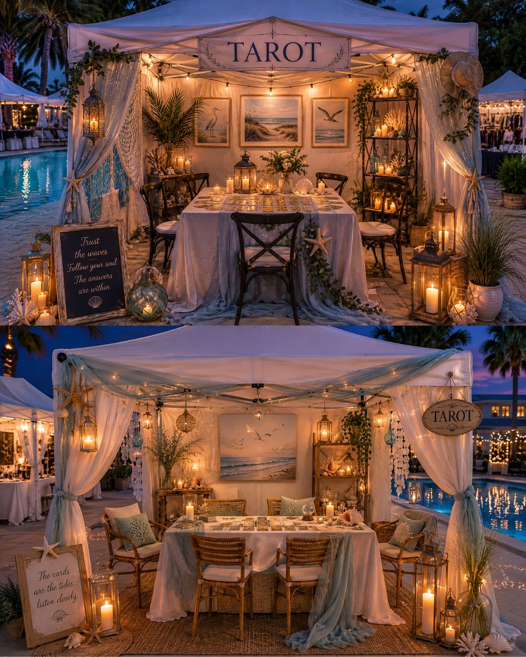 Romantic outdoor tarot pavilion for Charleston events with custom decorations, private readings, and unique entertainment for guests.