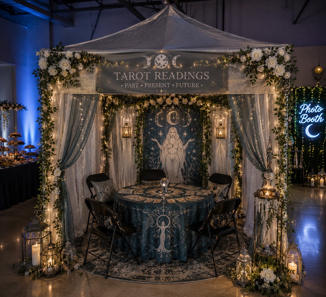 Outdoor tarot reading booth entertainment for South Carolina Lowcountry events and parties