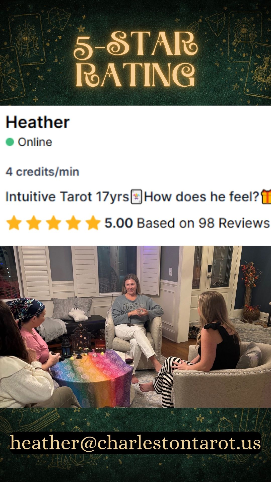 Carolina Moon Tarot offering private tarot readings and party entertainment in Savannah, GA